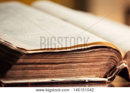 Old Book Open in Library Showing Pages