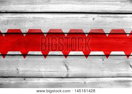 Flag Of Omsk, Omsk Oblast, Russia, Painted On Old Wood Plank Background