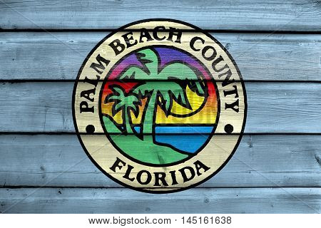 Flag Of Palm Beach County, Florida, Usa, Painted On Old Wood Plank Background