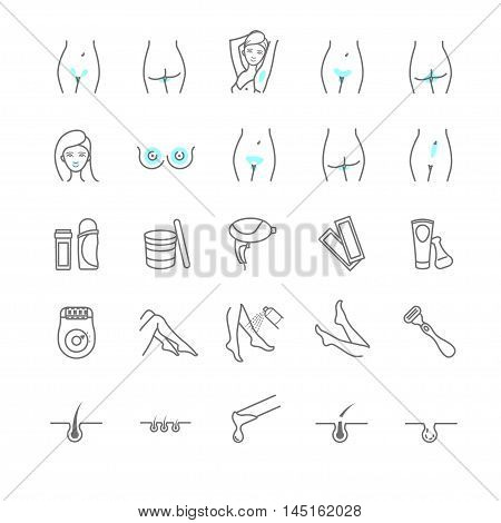 Epilation web icon vector set. Sugaring, waxing, hair removing. Depilation icons