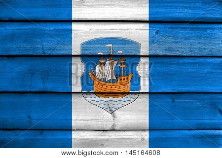 Flag Of Polotsk City, Belarus, Painted On Old Wood Plank Background