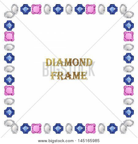 Diamonds square frame. Vector illustration jewelry. Abstract vector border on white background.