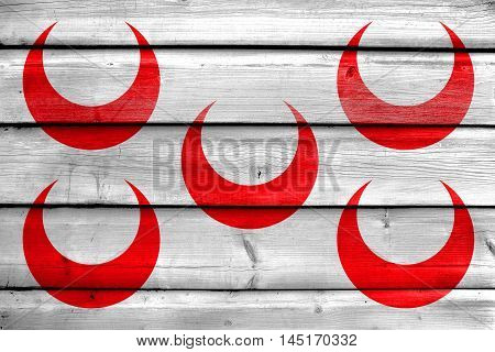 Flag Of Qormi, Malta, Painted On Old Wood Plank Background