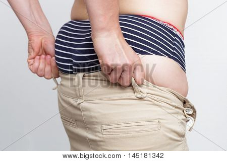 White Woman Trying To Pull Pants On A Fat Ass