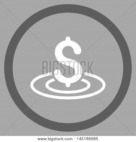 Money Area vector bicolor rounded icon. Image style is a flat icon symbol inside a circle, dark gray and white colors, silver background.