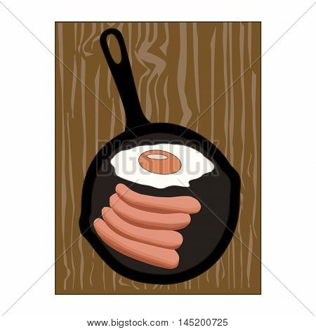 Abstract vector illustration of logo for roasted sausages and eggs