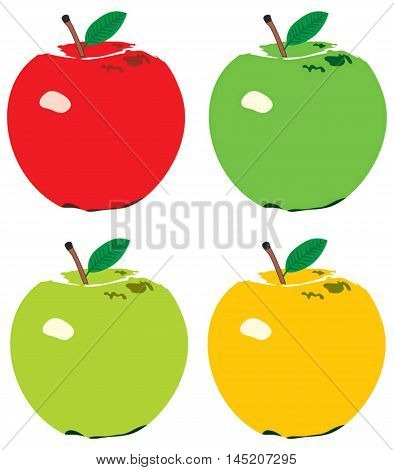 Red, yellow and green apples flat illustrator