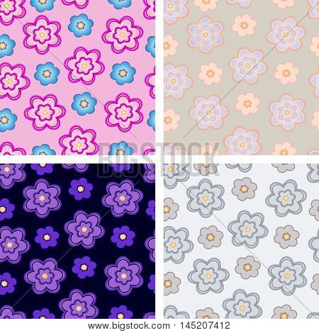 Set of Four various colorful Patterns flowers