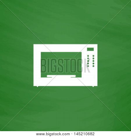 Microwave oven. Flat Icon. Imitation draw with white chalk on green chalkboard. Flat Pictogram and School board background. Vector illustration symbol
