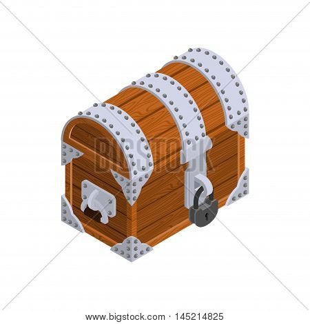 Closed Chest Isometrics. Old Casket With Large Lock. Hidden Treasures