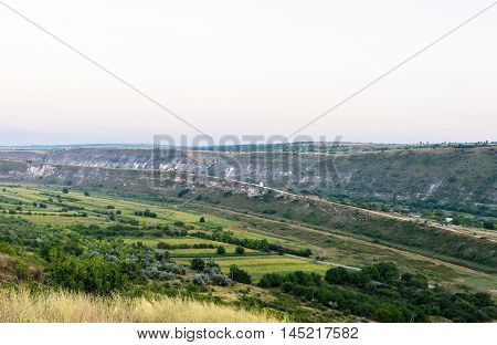 Orheiul vechi memorial complex at sunset in Moldova