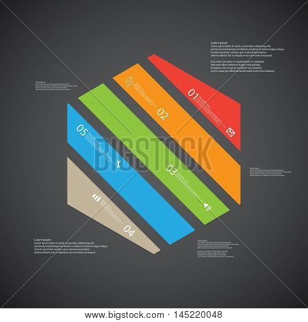 Hexagon Illustration Template Consists Of Five Color Parts On Dark Background