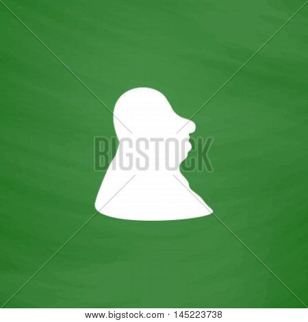 Full face fat man. Flat Icon. Imitation draw with white chalk on green chalkboard. Flat Pictogram and School board background. Vector illustration symbol