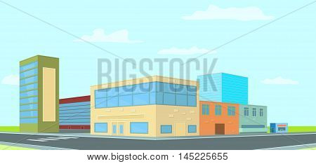 Vector city street during the day in sunny weather