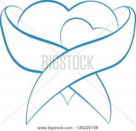 Vector hand drawn heart with wings lovingly hugging heart