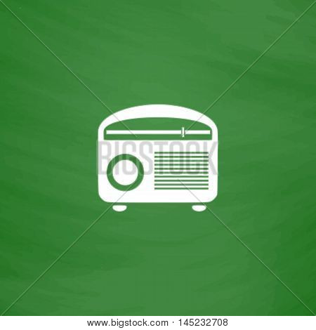 Retro revival radios tuner. Flat Icon. Imitation draw with white chalk on green chalkboard. Flat Pictogram and School board background. Vector illustration symbol