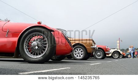 SEATON UNITED KINGDON-AUGUST 28 2016: The annual Classic Car Show at the start of Carnival week in Seaton Devon. Nearly 100 classic cars fill the Esplanade from Fishermans Gap to Beach Road.