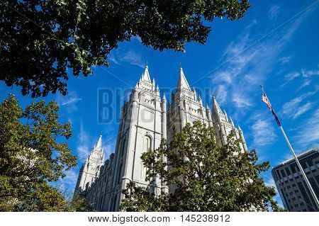 Fascade Of Salt Lake Temple In Utah