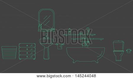 The interior of the shower room. Elements for bathroom interior. Bathroom interior vector. Bathroom interior outline.