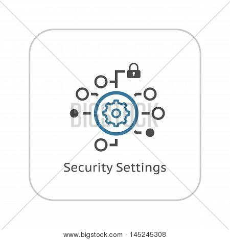 Security Settings Icon. Flat Design Isolated Illustration. App Symbol or UI element. Gear in Circle with Radio Buttons and Padlock.