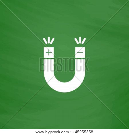 Simple Magnet. Flat Icon. Imitation draw with white chalk on green chalkboard. Flat Pictogram and School board background. Vector illustration symbol