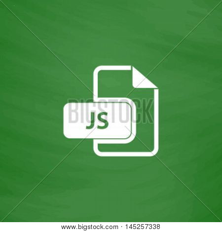 JS file extension. Flat Icon. Imitation draw with white chalk on green chalkboard. Flat Pictogram and School board background. Vector illustration symbol