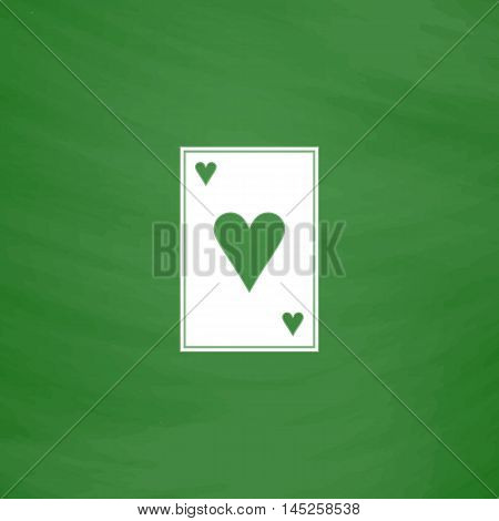 Hearts card. Flat Icon. Imitation draw with white chalk on green chalkboard. Flat Pictogram and School board background. Vector illustration symbol