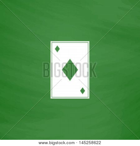 Diamonds card. Flat Icon. Imitation draw with white chalk on green chalkboard. Flat Pictogram and School board background. Vector illustration symbol