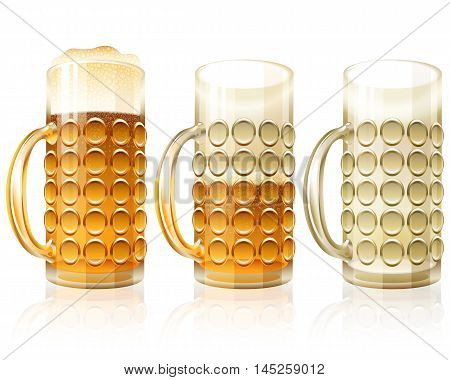 Beer glass in filled half and empty variants; Traditional crockery of bars and of pubs; Vector set Eps10