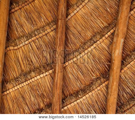 Detail střešní dřevěné kabiny tropické Mexiko Palapa