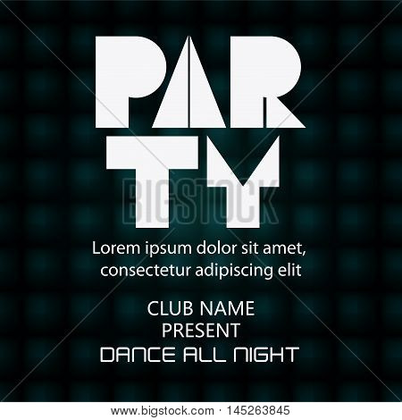 party tipography celebration night card advertising icon. Squares background. Vector illustration