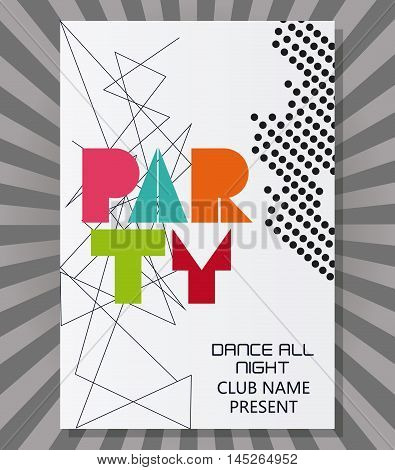 party tipography celebration night card advertising icon. Colorful pointed and striped design. Vector illustration