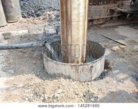 MALACCA, MALAYSIA -MARCH 12, 2015: Bore pile rig machine at the construction site in Malacca, Malaysia. The machine used to driven pile for building foundation work.