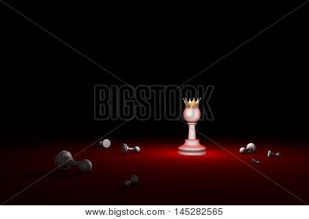 Horizontal chess composition. Available in high-resolution and several sizes to fit the needs of your project. 3D renderi illustration. Black background layout with free text space.