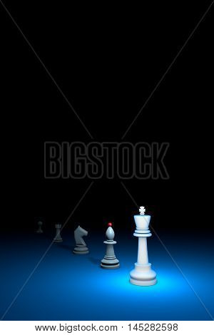 Career growth. Vertical chess composition. Available in high-resolution and several sizes to fit the needs of your project. 3D renderi illustration. Black background layout with free text space.