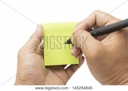 writting on green paper on white background isolated