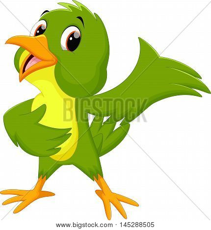 Vector illustration of green bird cartoon waving isolated on white background