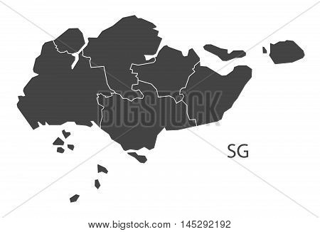 Singapore map with regions grey vector isolated high res