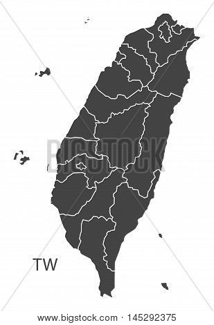 Taiwan map with counties grey vector isolated high res