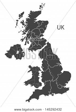 United Kingdom map with states grey vector isolated high res