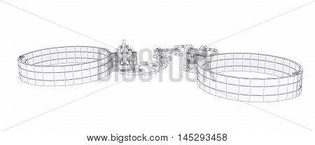 Wire-frame white shackles isolated on white. 3d rendering