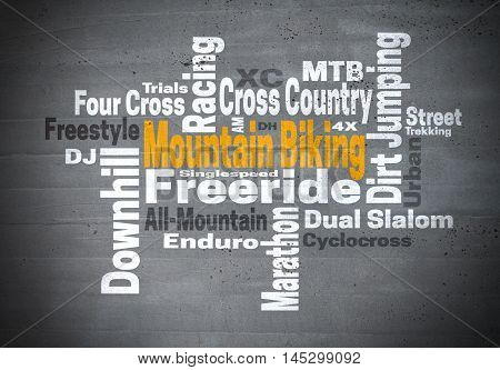 Mountain Biking Freeride Downhill word cloud concept.