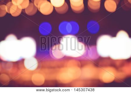 Blurred Background : Bokeh Lighting In Concert With Audience ,music Showbiz Concept