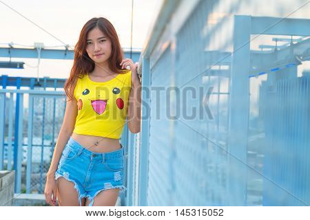 Bangkok, Thailand – August 24,2016:  Trainer  Girl   Playing Pokemon , Pokemon Ball , Wear Shirt Pik