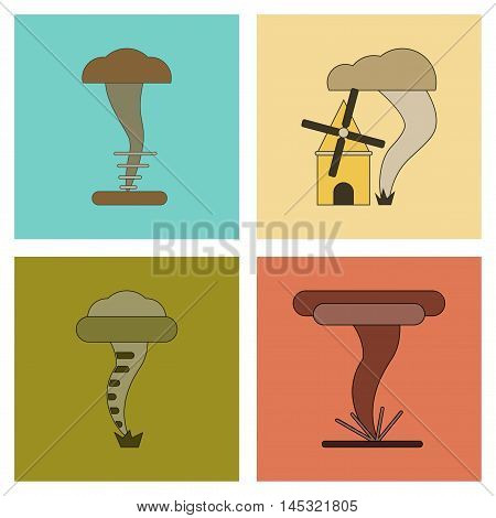 assembly of flat icons natural disaster tornado, vector
