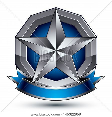 Vector aristocratic badge with silver star and blue and gray ribbon