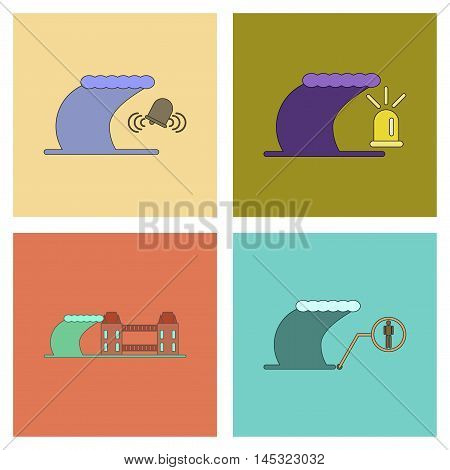 assembly of flat icons nature disaster tsunami, vector