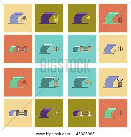 assembly of flat icons nature disaster tsunami, vector