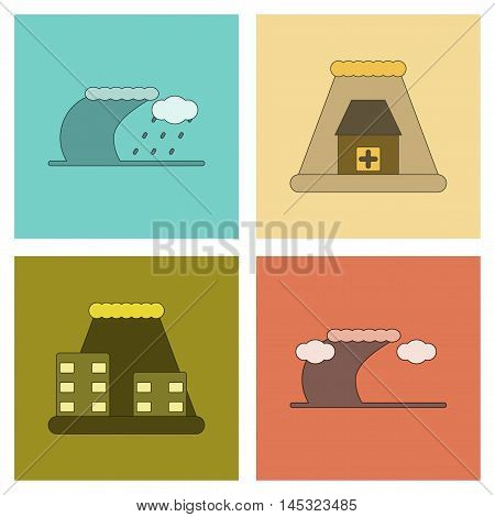 assembly of flat icons nature disaster tsunami, vector
