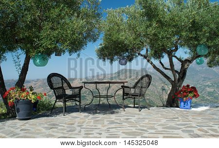Beautiful view from coffeetable in mountains in Spain